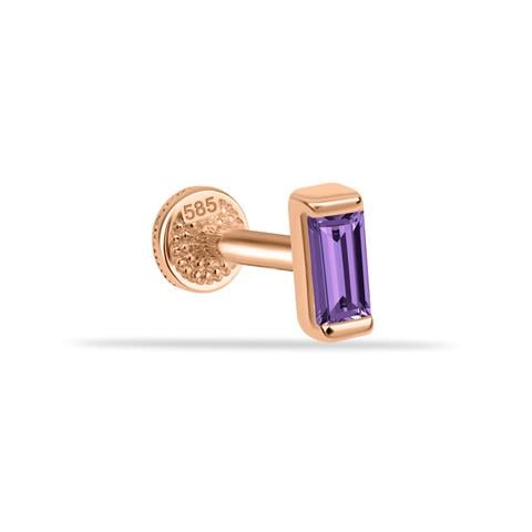 Dianora Piercing-14 Ayar Altın Mor Baget Taşlı Minimal Tragus Piercing-Tragus Piercing-2-milagron.live