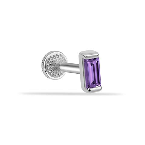 Dianora Piercing-14 Ayar Altın Mor Baget Taşlı Minimal Tragus Piercing-Tragus Piercing-3-milagron.live