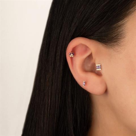 Dianora Piercing-14 Ayar Altın Mor Baget Taşlı Minimal Tragus Piercing-Tragus Piercing-4-milagron.live