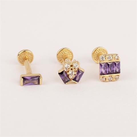 Dianora Piercing-14 Ayar Altın Mor Baget Taşlı Minimal Tragus Piercing-Tragus Piercing-6-milagron.live