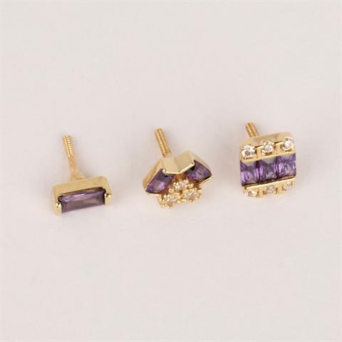 Dianora Piercing-14 Ayar Altın Mor Baget Taşlı Minimal Tragus Piercing-Tragus Piercing-7-milagron.live
