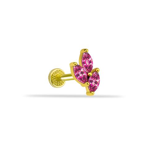 Dianora Piercing-14 Ayar Altın Pembe Markis Taşlı Minimal Tragus Piercing-Tragus Piercing-1-milagron.live