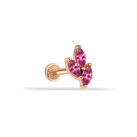Dianora Piercing-14 Ayar Altın Pembe Markis Taşlı Minimal Tragus Piercing-Tragus Piercing-2-milagron.live