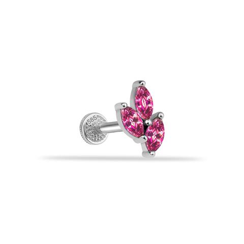 Dianora Piercing-14 Ayar Altın Pembe Markis Taşlı Minimal Tragus Piercing-Tragus Piercing-3-milagron.live