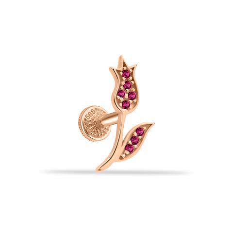 Dianora Piercing-14 Ayar Altın Pembe Taşlı Çiçek Minimal Tragus Piercing-Tragus Piercing-2-milagron.live
