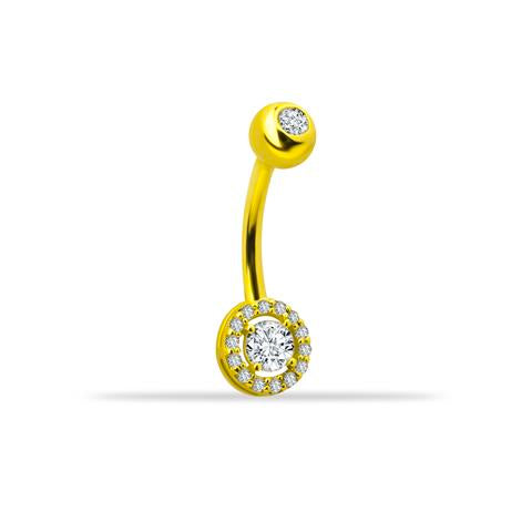 14 Ayar Altın Taşlı Daire Motifli Göbek Piercing - 0
