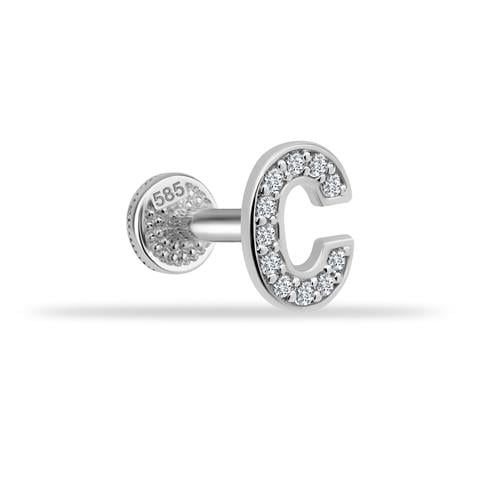 Dianora Piercing-14 Ayar Altın Taşlı Düz C Harfi Tragus Piercing-Tragus Piercing-3-milagron.live