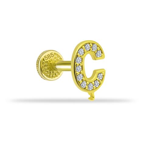 14 Ayar Altın Taşlı Düz Ç Harfi Tragus Piercing - 2