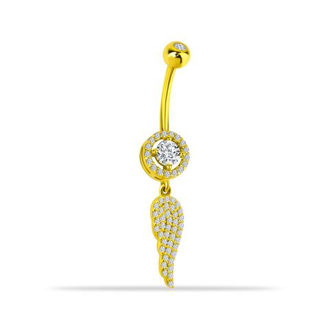 14 Ayar Altın Taşlı Kanat Sallantılı Göbek Piercing - 1
