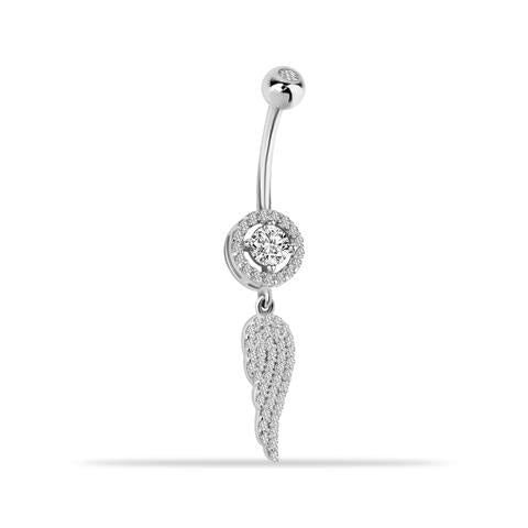 14 Ayar Altın Taşlı Kanat Sallantılı Göbek Piercing - 3