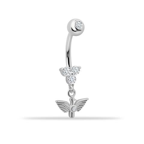 14 Ayar Altın Taşlı Kuş Sallantılı Göbek Piercing - 3