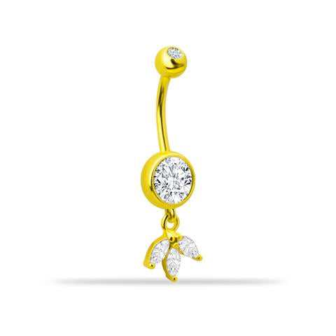 14 Ayar Altın Taşlı Lotus Çiçek Sallantılı Göbek Piercing