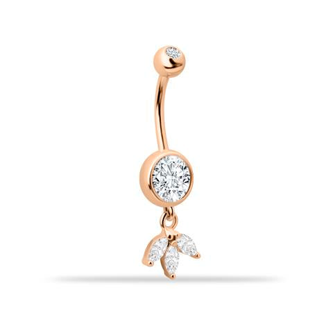 14 Ayar Altın Taşlı Lotus Çiçek Sallantılı Göbek Piercing