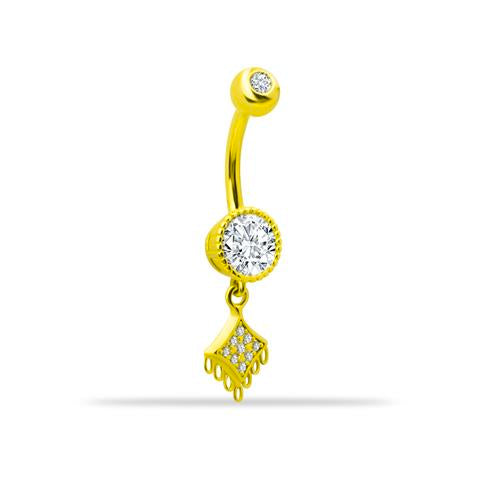 14 Ayar Altın Taşlı Motifli Sallantılı Göbek Piercing