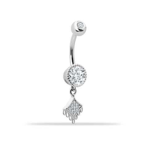 14 Ayar Altın Taşlı Motifli Sallantılı Göbek Piercing