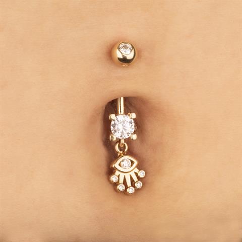 14 Ayar Altın Taşlı Sallantılı Göbek Piercing - 2