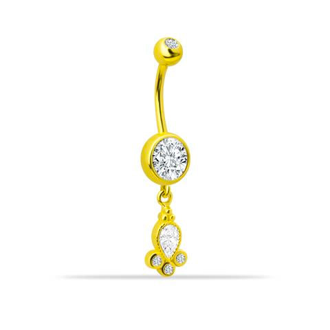 14 Ayar Altın Taşlı Sallantılı Gösterişli Göbek Piercing