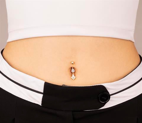 14 Ayar Altın Taşlı Sallantılı Gösterişli Göbek Piercing - 3
