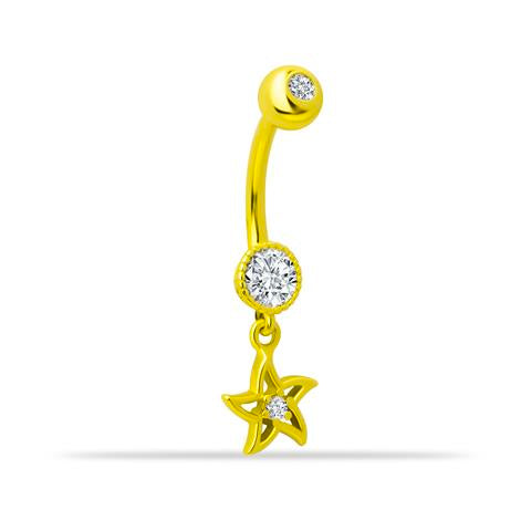 14 Ayar Altın Taşlı Yıldız Sallantılı Göbek Piercing