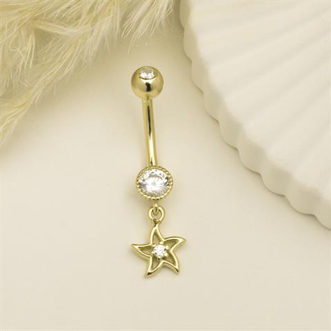 14 Ayar Altın Taşlı Yıldız Sallantılı Göbek Piercing
