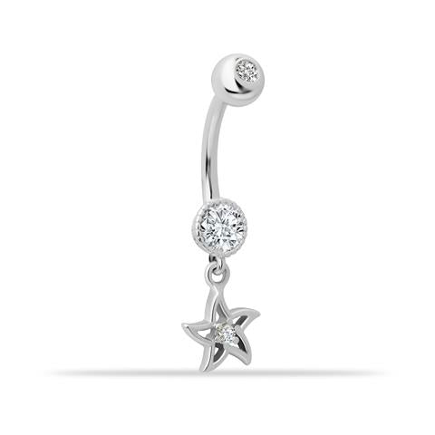 14 Ayar Altın Taşlı Yıldız Sallantılı Göbek Piercing