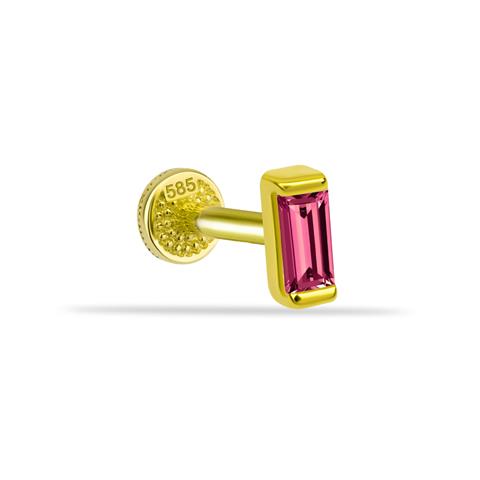 Dianora Piercing-14 Ayar Altın Tek Pembe Taşlı Minimal Tragus Piercing-Tragus Piercing-1-milagron.live