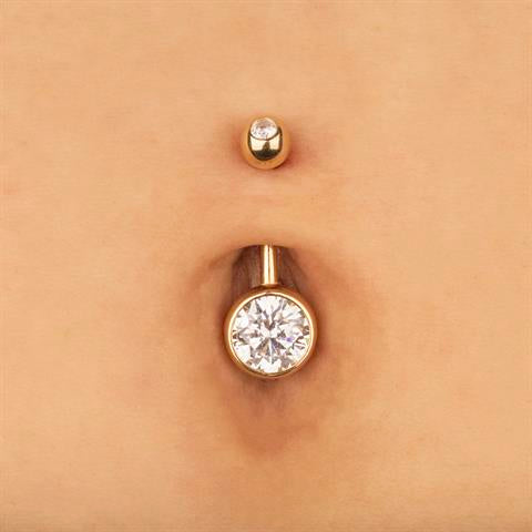 14 Ayar Altın Tek Taşlı Göbek Piercing