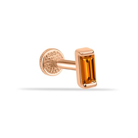Dianora Piercing-14 Ayar Altın Turuncu Baget Taşlı Minimal Tragus Piercing-Renkli Taşlar Koleksiyonu-36-milagron.live