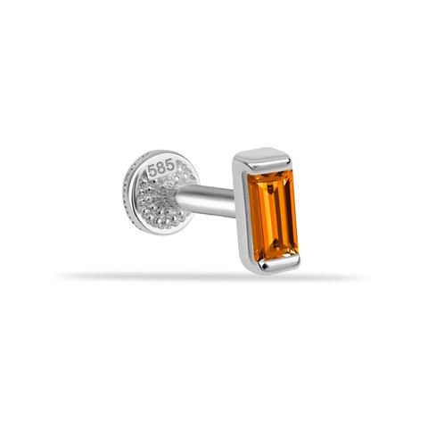 Dianora Piercing-14 Ayar Altın Turuncu Baget Taşlı Minimal Tragus Piercing-Renkli Taşlar Koleksiyonu-50-milagron.live