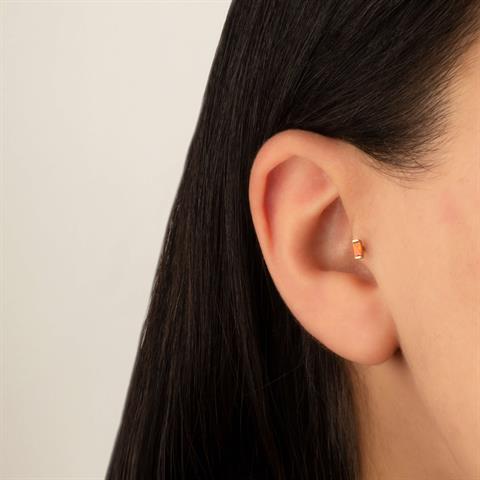 Dianora Piercing-14 Ayar Altın Turuncu Baget Taşlı Minimal Tragus Piercing-Renkli Taşlar Koleksiyonu-2-milagron.live