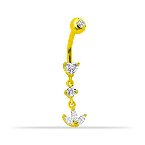 14 Ayar Altın Üçlü Sallantılı Taşlı Lotus Göbek Piercing