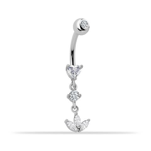 14 Ayar Altın Üçlü Sallantılı Taşlı Lotus Göbek Piercing