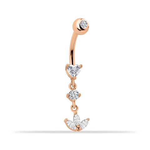 14 Ayar Altın Üçlü Sallantılı Taşlı Lotus Göbek Piercing