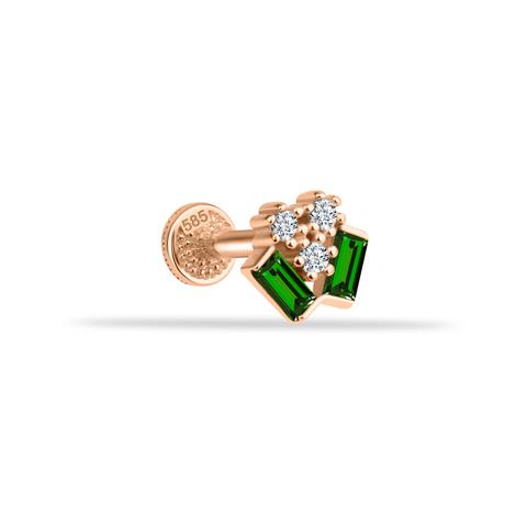 Dianora Piercing-14 Ayar Altın Yeşil Baget Taşlı Minimal Tragus Piercing-Tragus Piercing-2-milagron.live