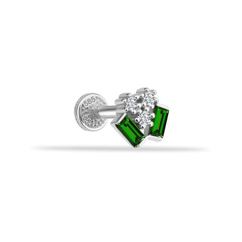 Dianora Piercing-14 Ayar Altın Yeşil Baget Taşlı Minimal Tragus Piercing-Tragus Piercing-3-milagron.live