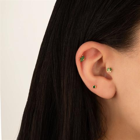 Dianora Piercing-14 Ayar Altın Yeşil Tektaşlı Minimal Tragus Piercing-Tragus Piercing-4-milagron.live