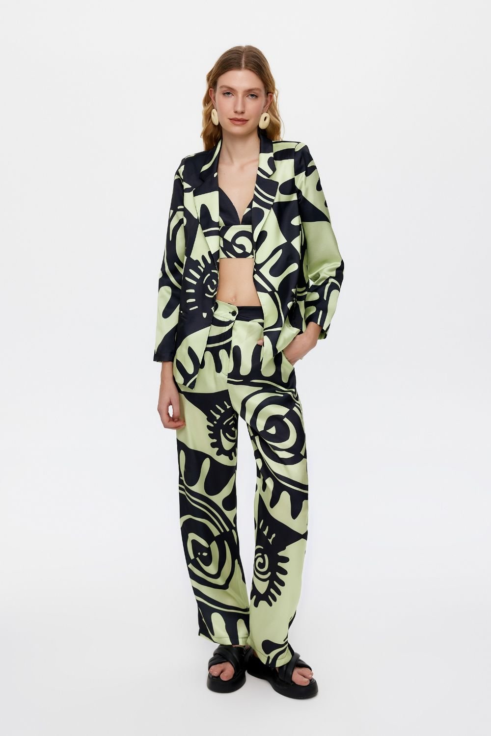 Eliphe-Rax Desenli Saten Blazer-Ceket-1-milagron.live