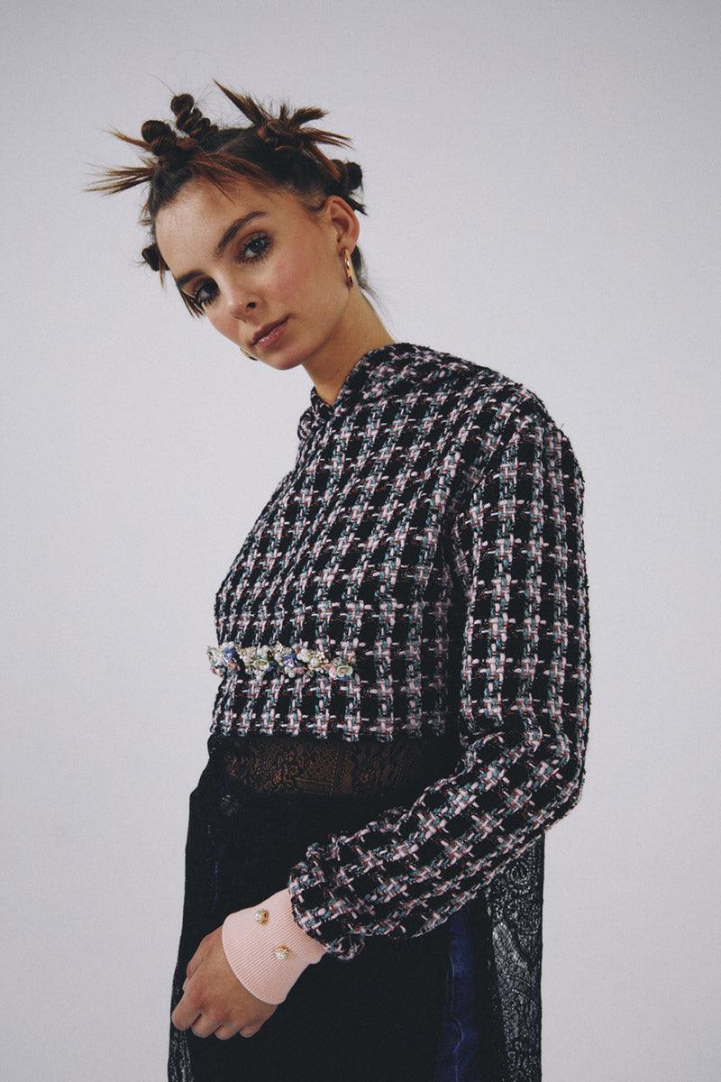 Eudoimonia-Mary Of Magdalene- Tweed Sweatshirt Crop-Sweatshirts & Hoodies-4-milagron.live