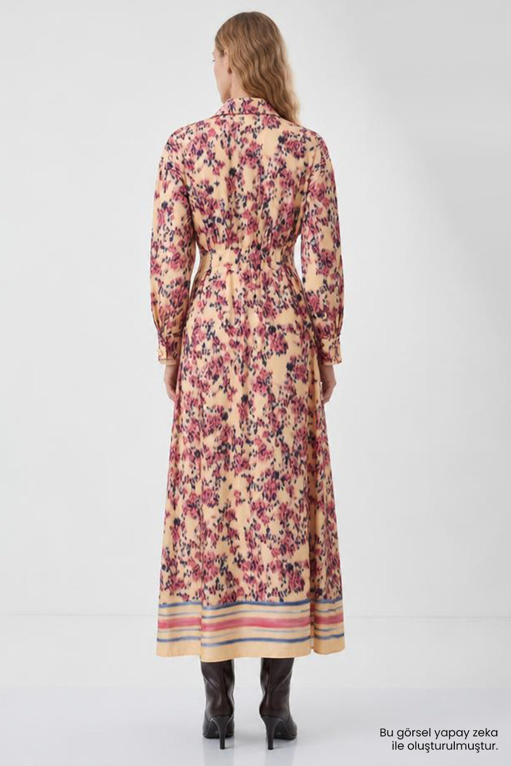 Beli Pileli Arkası Lastikli Slim Fit Çok Renkli Gömlek Elbise
