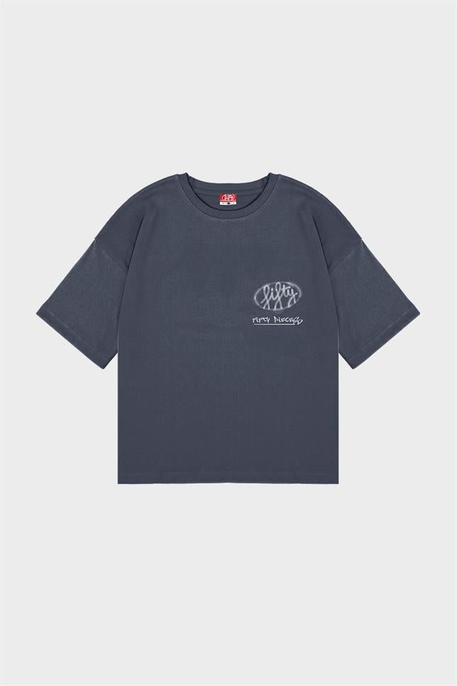 Fifty Pieces-Antrasit Oversize Asit Yıkamalı T-Shirt-T-Shirts-5-milagron.live