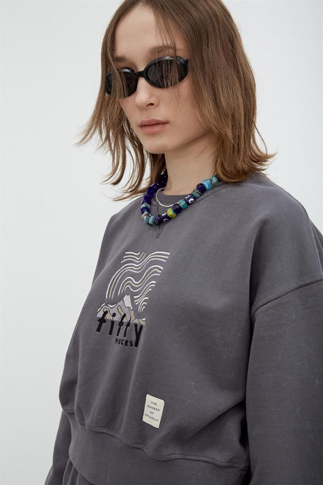Fifty Pieces-Antrasit Yıkamalı Loose Fit Sweatshirt-Sweatshirts & Hoodies-2-milagron.live