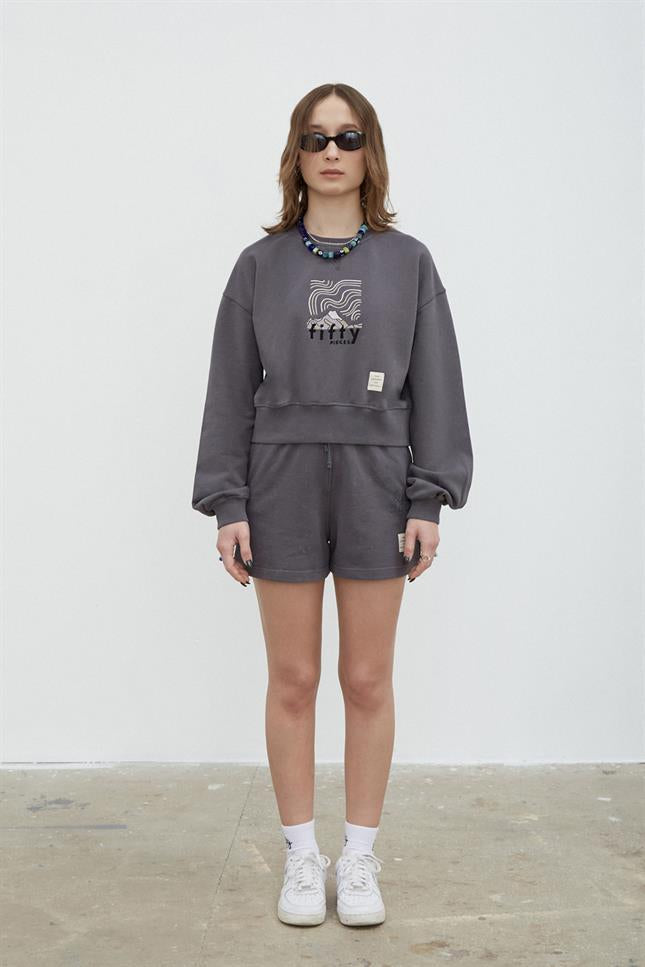 Fifty Pieces-Antrasit Yıkamalı Loose Fit Sweatshirt-Sweatshirts & Hoodies-4-milagron.live