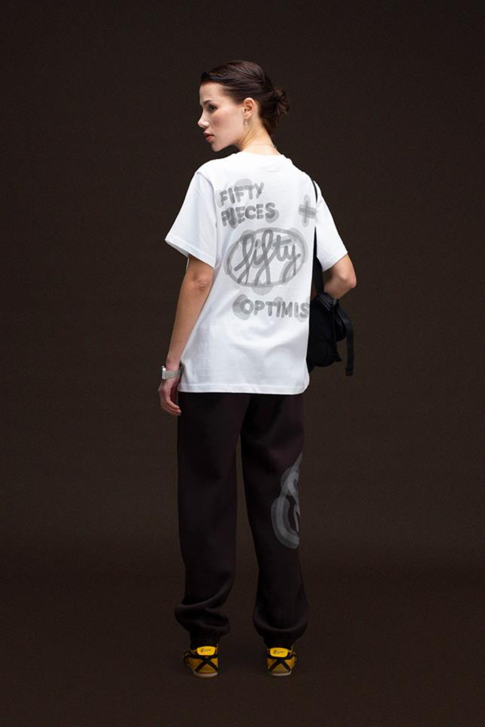 Fifty Pieces-Beyaz Loose Fit Sırt Baskılı T-Shirt-T-Shirts-1-milagron.live