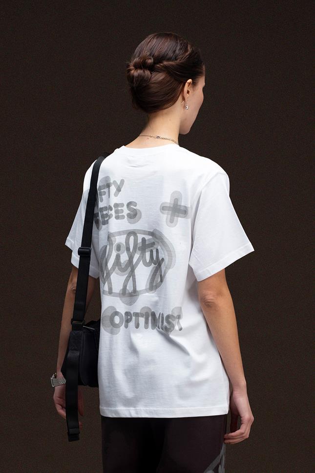 Fifty Pieces-Beyaz Loose Fit Sırt Baskılı T-Shirt-T-Shirts-2-milagron.live