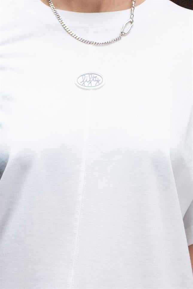 Fifty Pieces-Beyaz Loose Fit Sırt Baskılı T-Shirt-T-Shirts-5-milagron.live