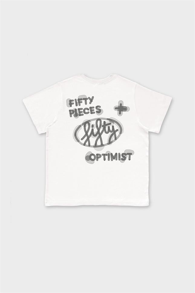 Fifty Pieces-Beyaz Loose Fit Sırt Baskılı T-Shirt-T-Shirts-9-milagron.live