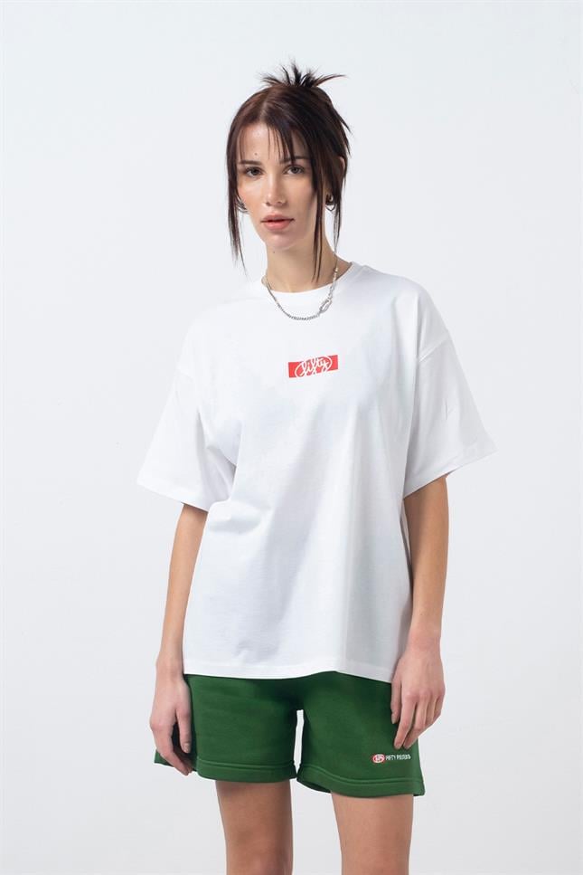 Fifty Pieces-Beyaz Oversize Sırt Baskılı T-Shirt-T-Shirts-2-milagron.live