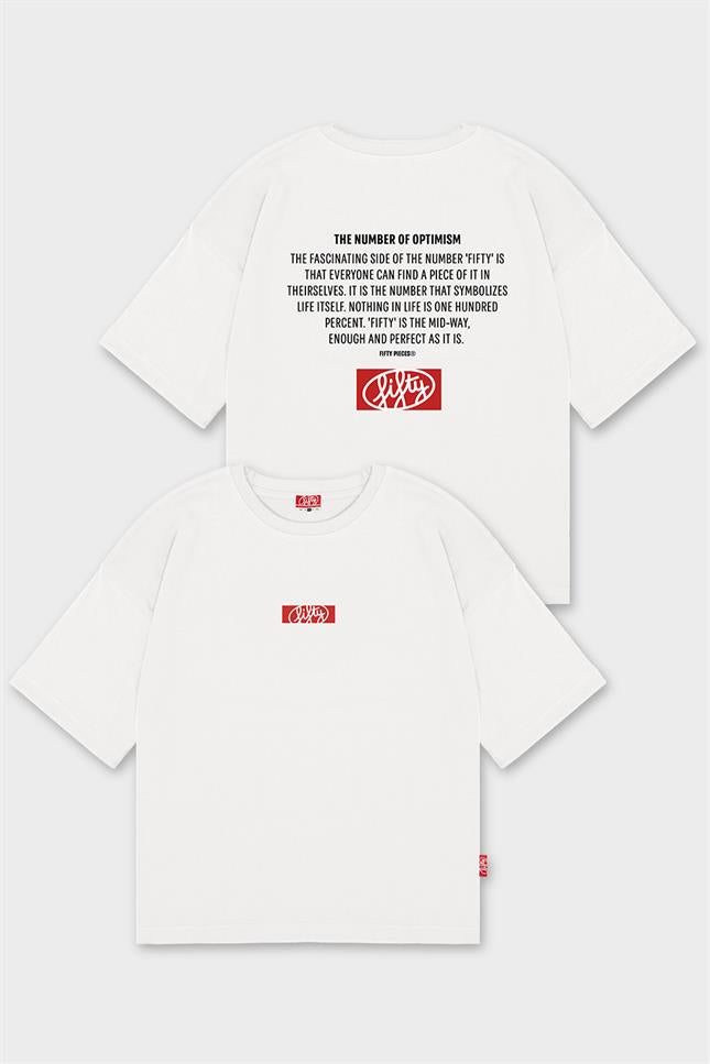 Fifty Pieces-Beyaz Oversize Sırt Baskılı T-Shirt-T-Shirts-4-milagron.live