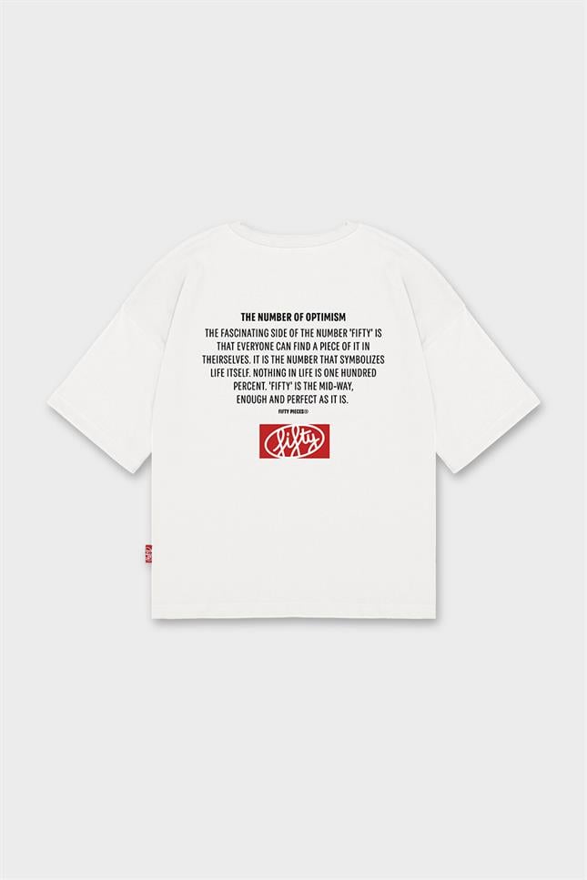 Fifty Pieces-Beyaz Oversize Sırt Baskılı T-Shirt-T-Shirts-7-milagron.live