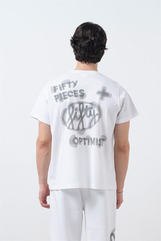 Fifty Pieces-Beyaz Regular Fit Sırt Baskılı T-Shirt-T-Shirts-2-milagron.live
